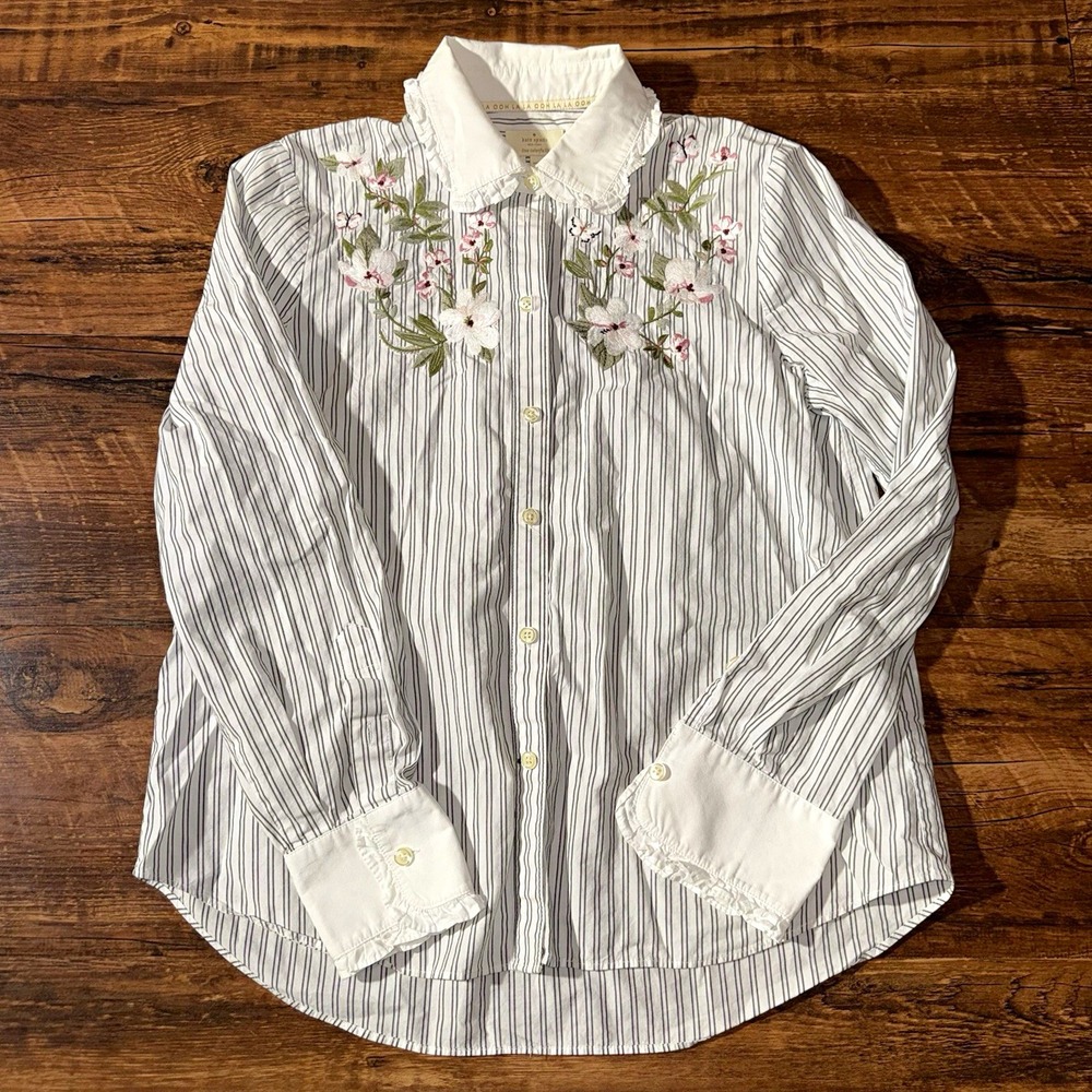 Kate Spade New York Women's S Striped Collared Embroidered Floral Blouse